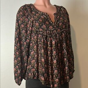 Rachel Zoe Women’s Long Sleeve Peplum Boho Tassel Blouse Size XS Floral